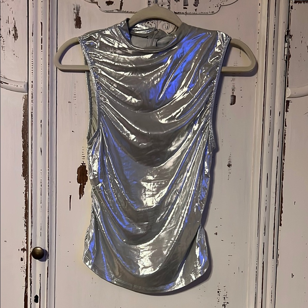 WeWoreWhat Silver Draped Tank Top - Picture 4 of 8